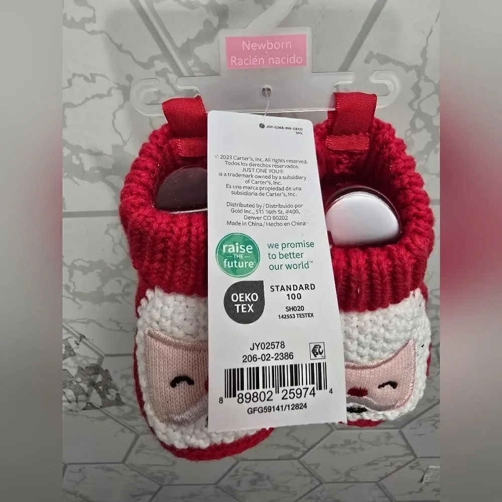 Carter's Newborn Baby Santa Face Red Christmas Knitted Cable Bootie Slippers